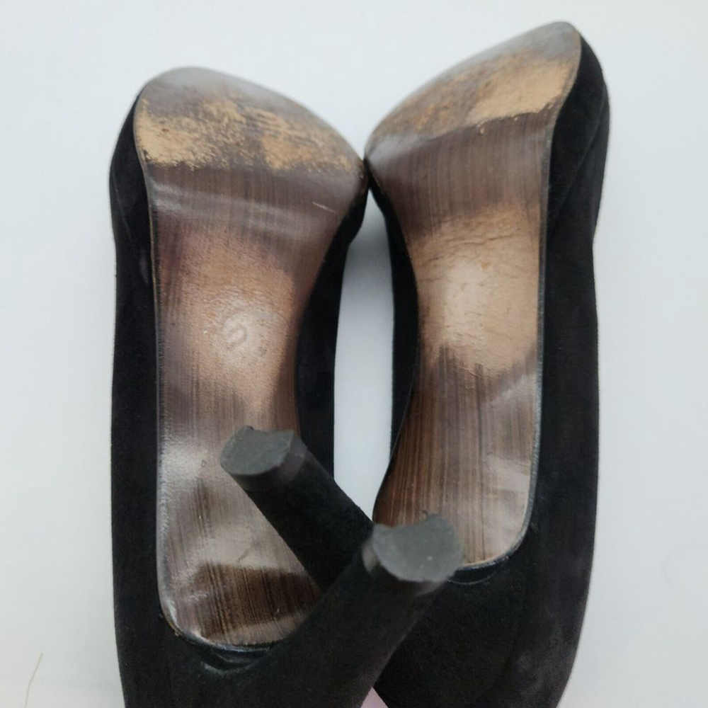 Stuart Weitzman Pump Black Suede Leather Heel Peep Toe Women Size 9M - Picture 12 of 12